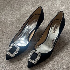 Badgley Mischka Black Heels with Crystal Buckle